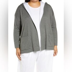 Eileen Fisher Organic Cotton Open Front Hooded Cardigan size M